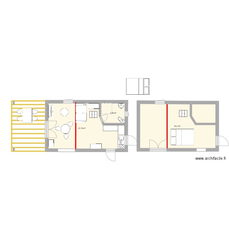 plan llauro . Plan de 3 pièces et 48 m2