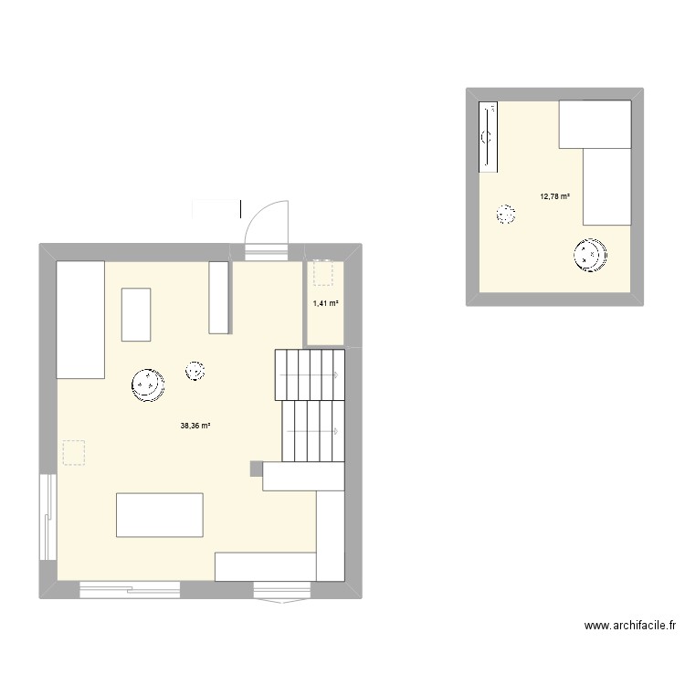 MAISON CLAVET. Plan de 3 pièces et 53 m2