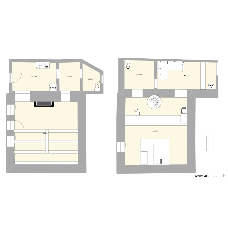 esquisse globale loft est ouest. Plan de 7 pièces et 115 m2