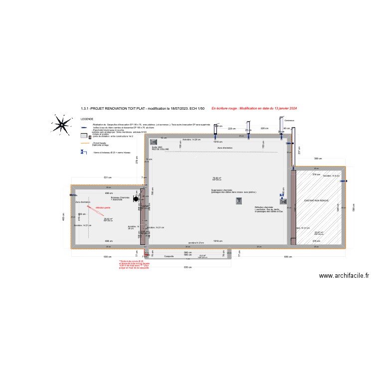 1.3.1 -PROJET RENOVATION TOIT PLAT  Ech  1/50- modification du 18/07/2023. Plan de 0 pièce et 0 m2