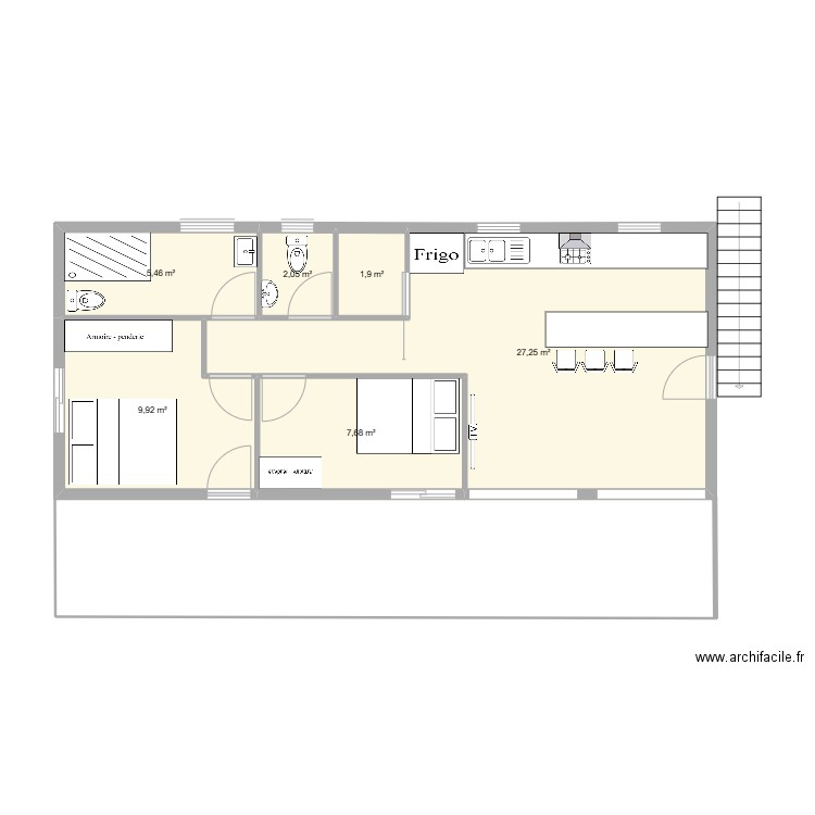 susuce etage. Plan de 6 pièces et 54 m2
