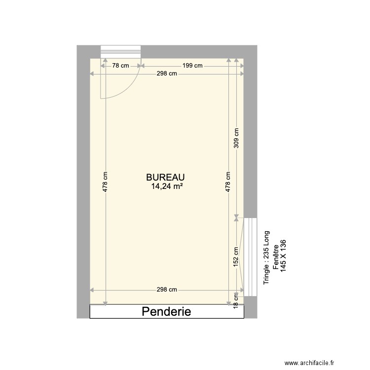 bureau Christian. Plan de 1 pièce et 14 m2