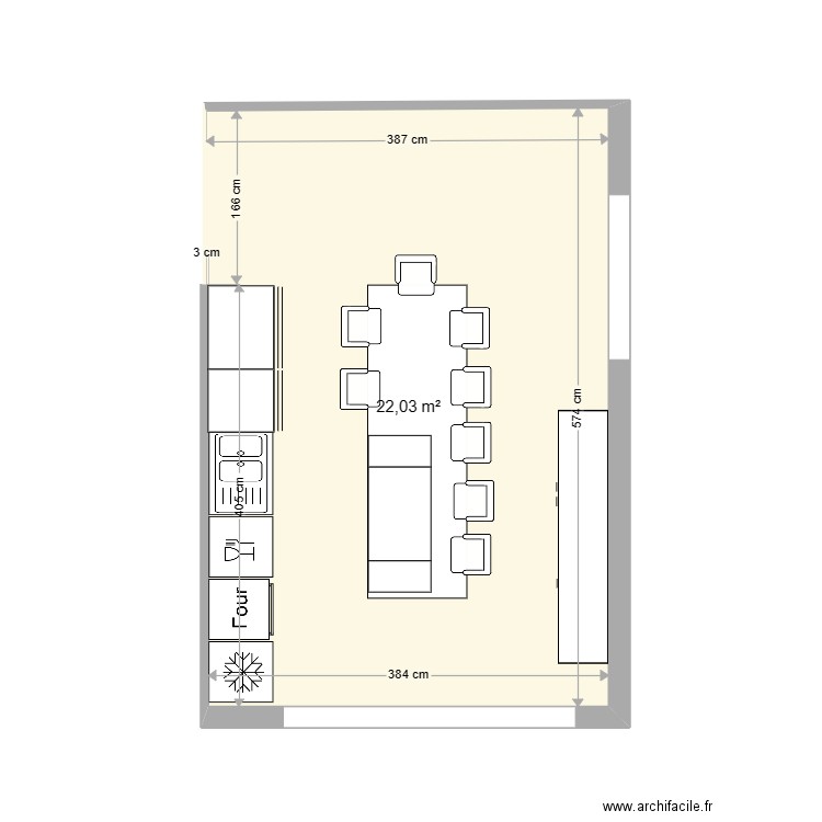 Cuisine Lagardelle. Plan de 1 pièce et 22 m2