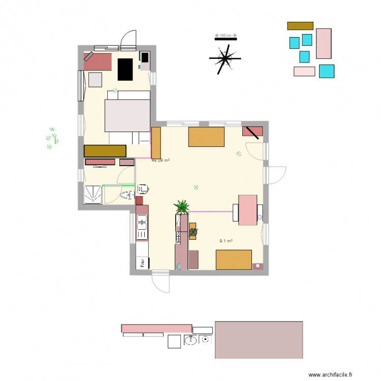 1chambres. Plan de 0 pièce et 0 m2