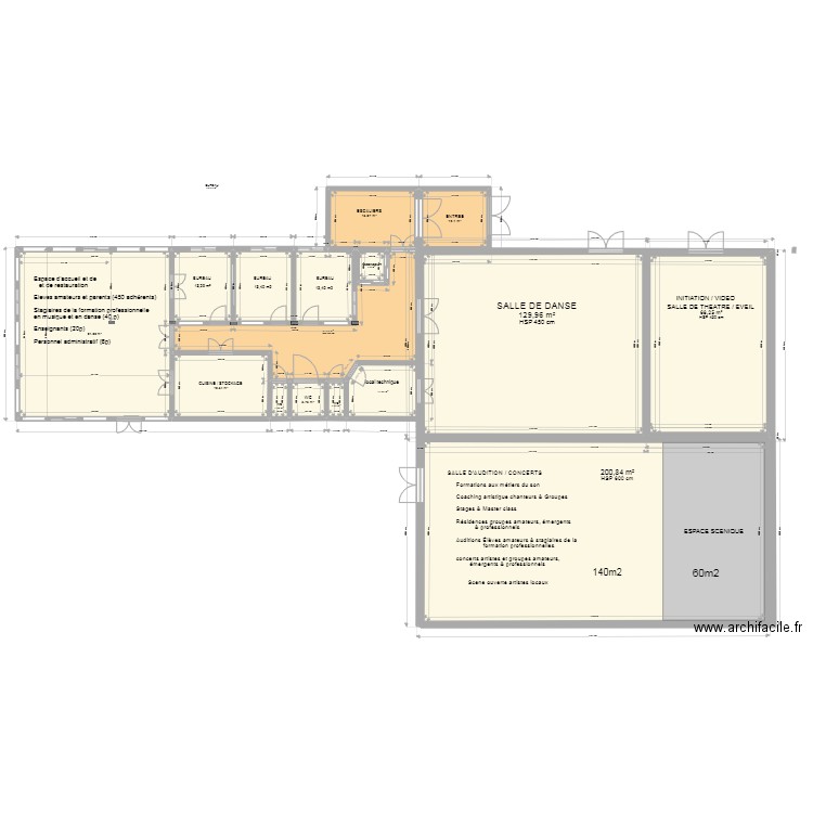 RC et SALLE AUDITION IMPULSE maj 25-06-22. Plan de 15 pièces et 630 m2