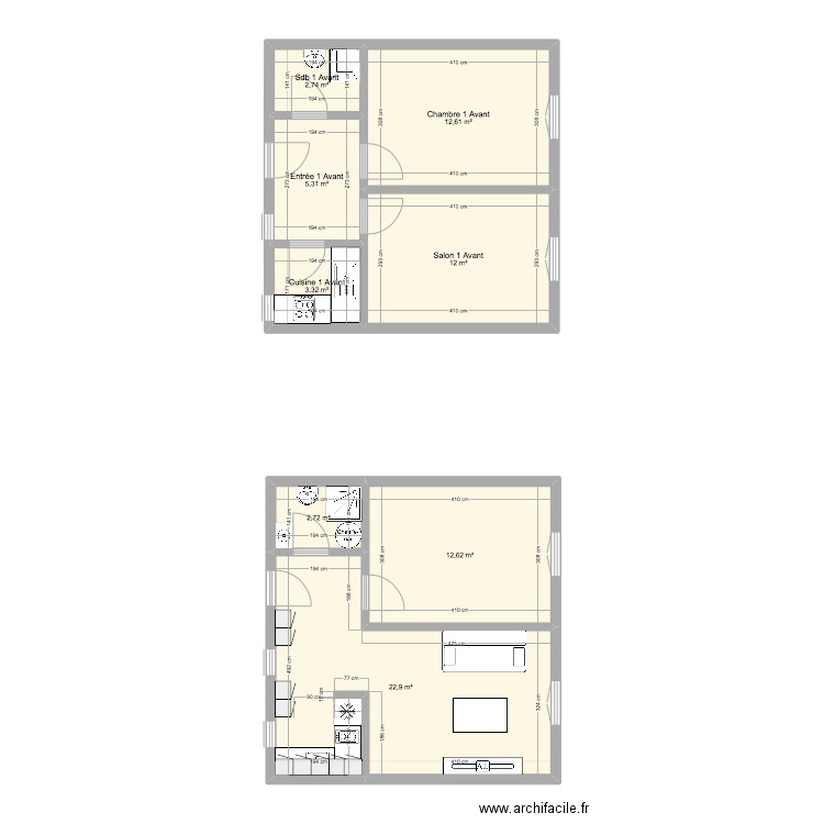 17eme. Plan de 8 pièces et 74 m2