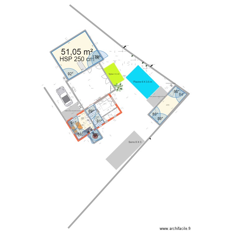 extension projet11 avec plan cadastre. Plan de 5 pièces et 100 m2