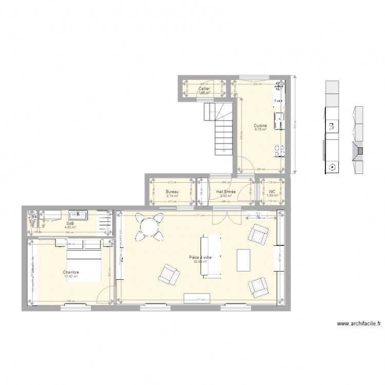 Appartement T3 avec SdB et Chambre et salon et cuisine et cellier 6. Plan de 0 pièce et 0 m2