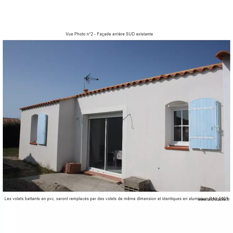 Photo 2  Fa&ccedil;ade arri&egrave;re existante. Plan de 