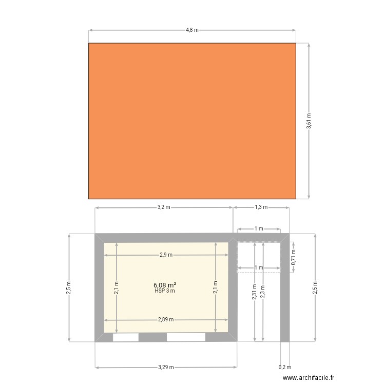 Abri de jardin . Plan de 1 pièce et 6 m2