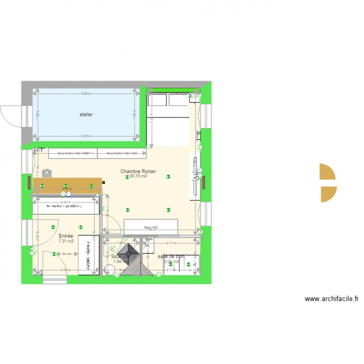 Pièce HUGO avec isolation et électricité. Plan de 5 pièces et 41 m2