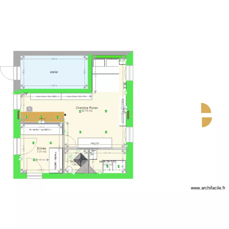 Pi&egrave;ce HUGO avec isolation et &eacute;lectricit&eacute;. Plan de 