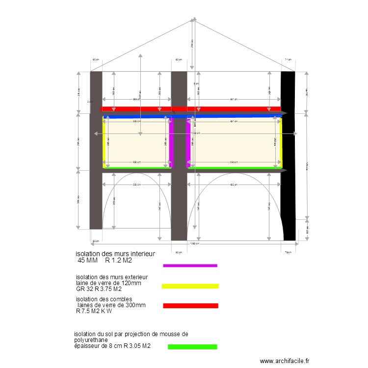 coupe latéral isolation N2. Plan de 0 pièce et 0 m2