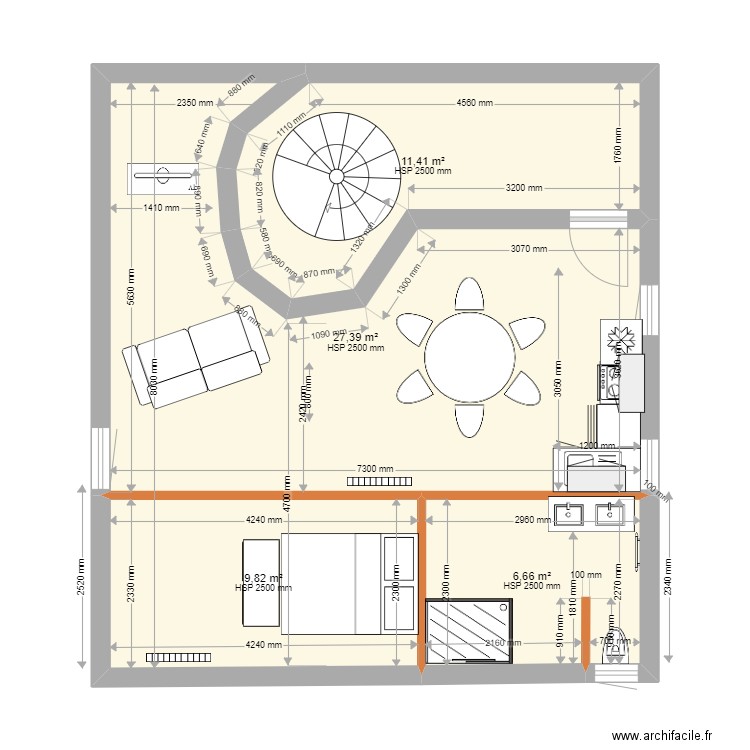 airbnb avec cuisine newversion . Plan de 4 pièces et 55 m2