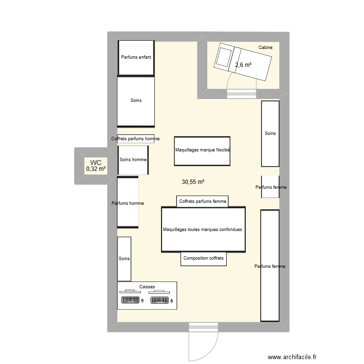 plan. Plan de 3 pièces et 33 m2