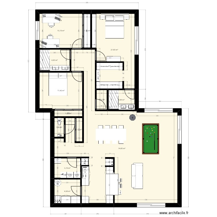 Maison VDDT. Plan de 13 pièces et 143 m2