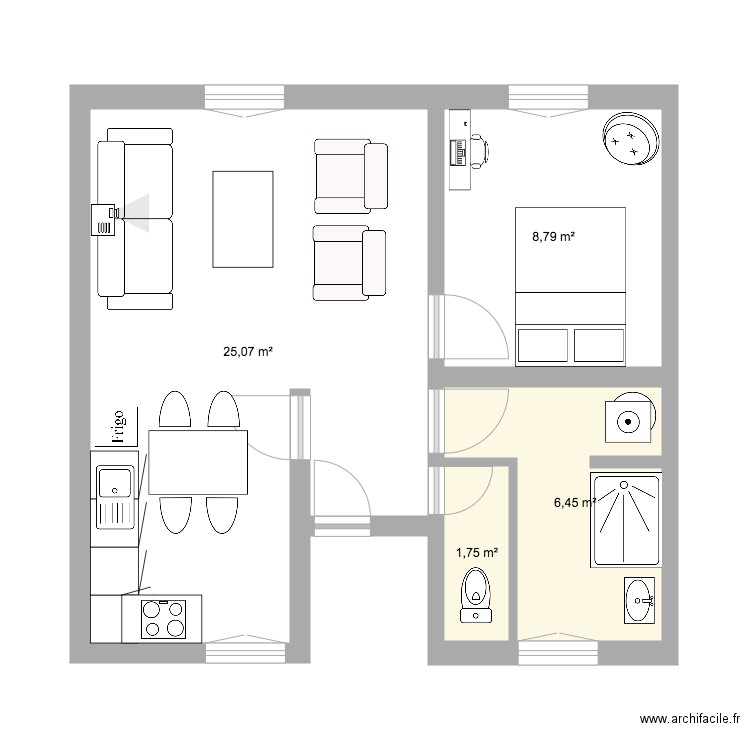 T2 2ieme etage 1. Plan de 4 pièces et 42 m2