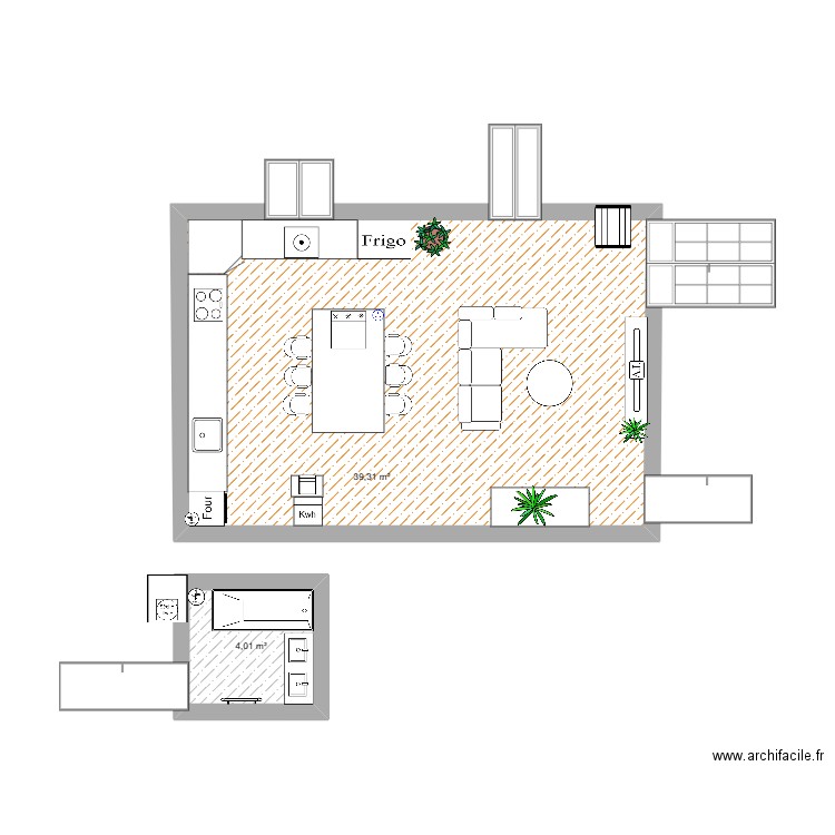 Projet travaux. Plan de 2 pièces et 43 m2