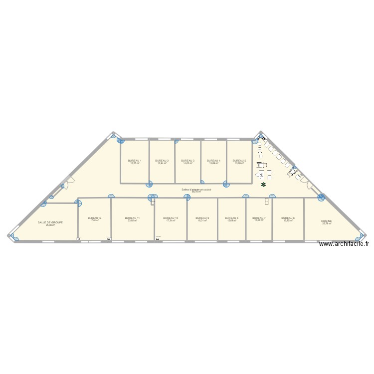 Jouy RDC 361 Bureaux avec salle de groupe et 2 salle d'attenteV0804. Plan de 16 pièces et 328 m2