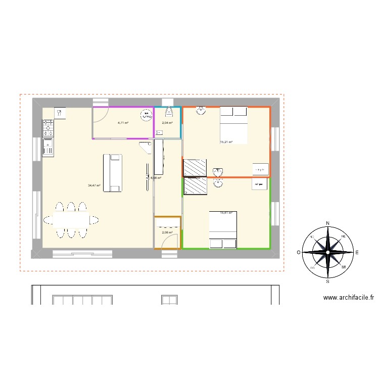 1.5 12X8. Plan de 7 pièces et 157 m2
