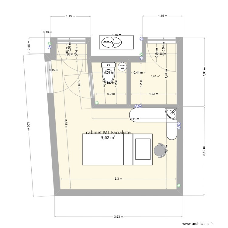 Fond de jardin. Plan de 3 pièces et 13 m2