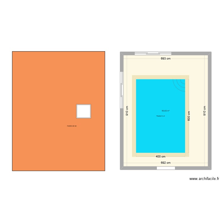 piscine. Plan de 1 pièce et 63 m2