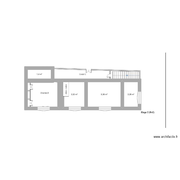 2ème étage avec plan. Plan de 4 pièces et 12 m2