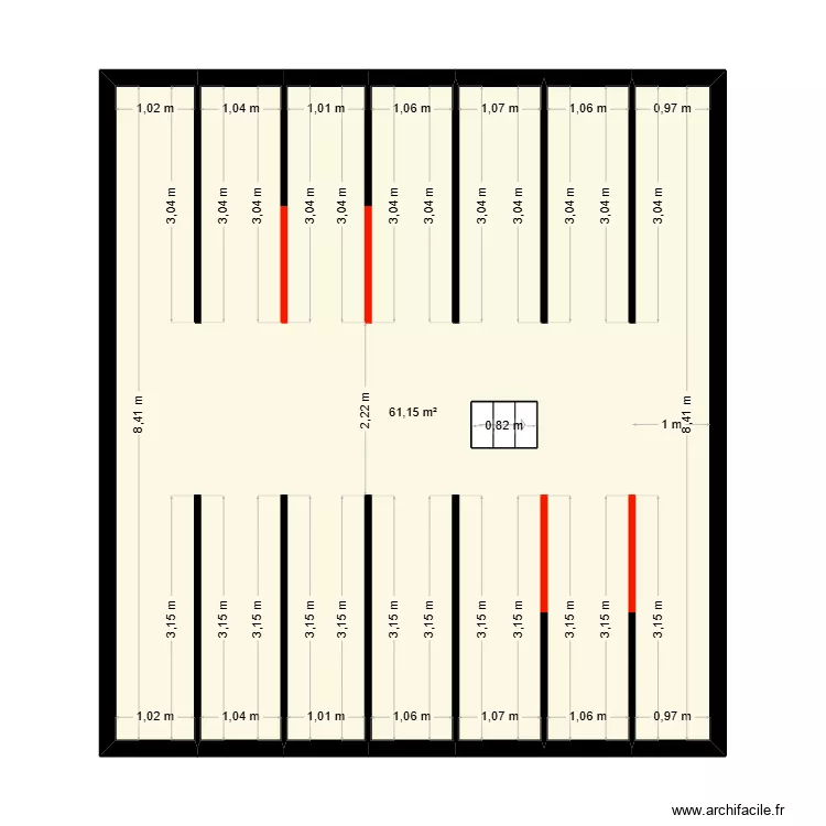 P2.1_PLAN_COMBLES_ELEMENTS_SUPPRIMES_PROJET_ZANY. Plan de 2  et 62 m²