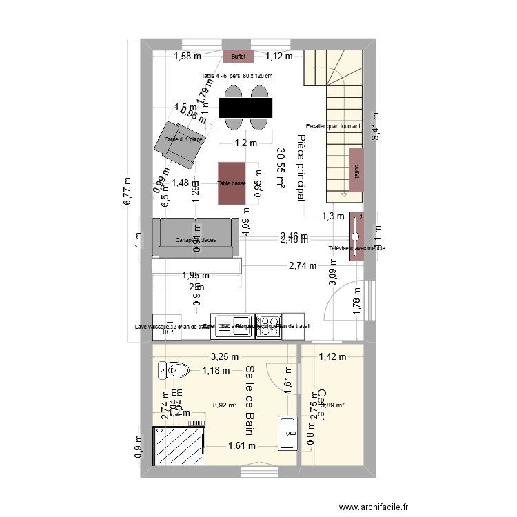 RDC Laons. Plan de 2 pièces et 13 m2
