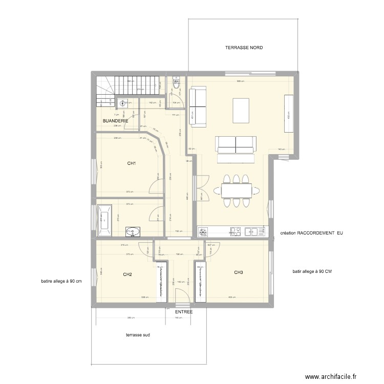 ALGER    PROJET 3   RDC. Plan de 6 pièces et 120 m2