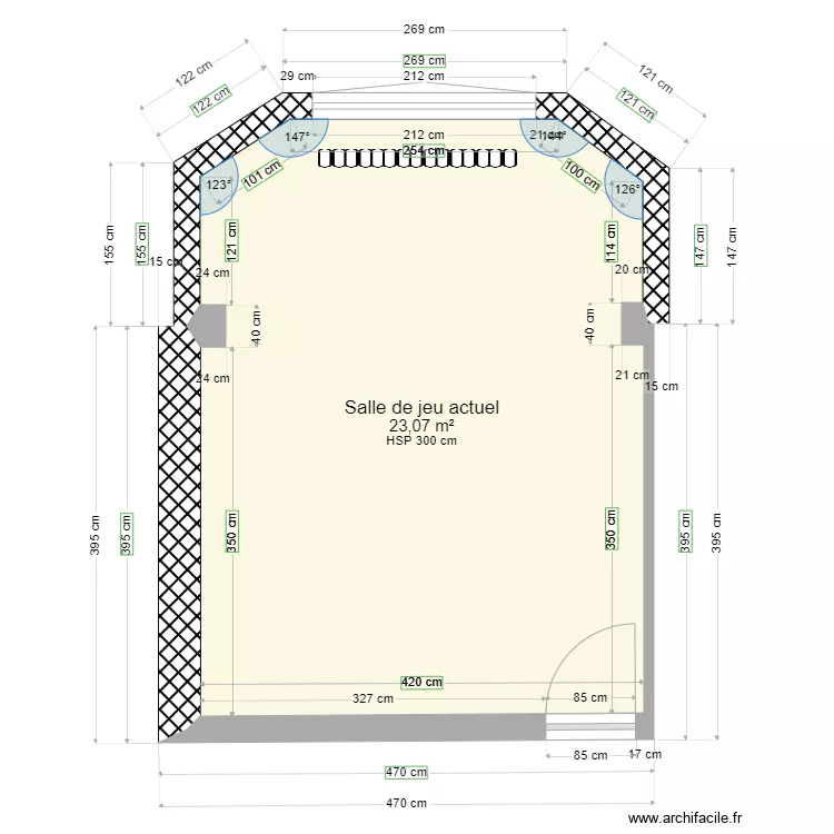 Salle de jeu actuel. Plan de 