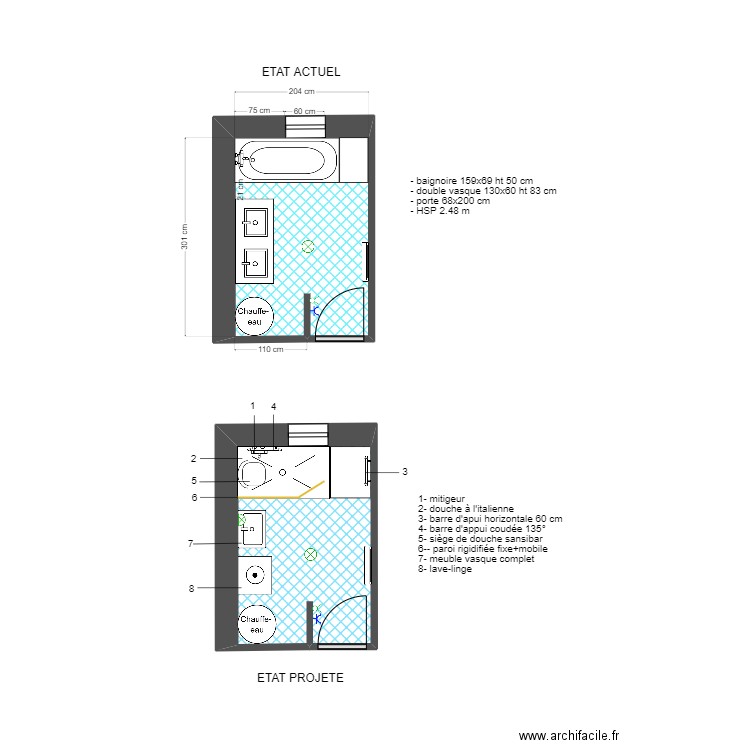 HULLOT DUHAUVELLE. Plan de 2 pièces et 12 m2