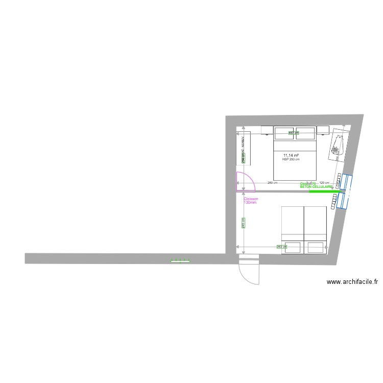 1 ER ÉTAGE PORTES. Plan de 1 pièce et 11 m2