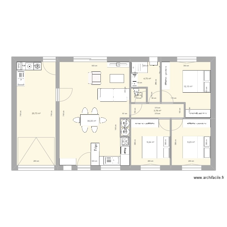 PLANS SYL & SANDY 3ch Optimisation surfaces. Plan de 9 pièces et 98 m2