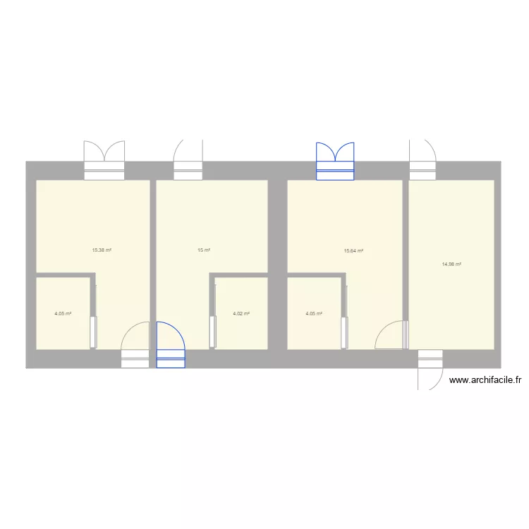 3 chambres en RDC. Plan de 