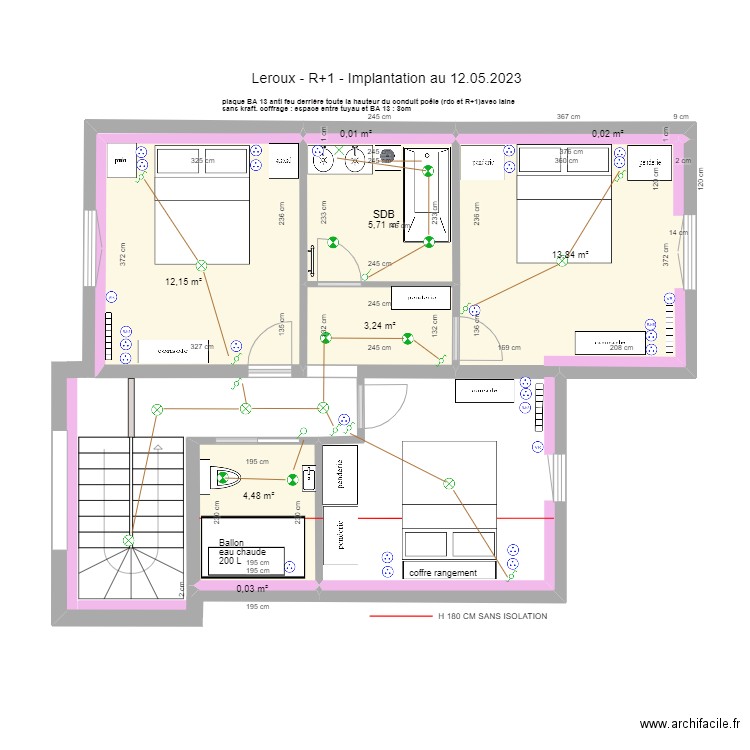 LEROUX LA BAULE R+1 Electricite plomberie 11.05.2023. Plan de 8 pièces et 39 m2