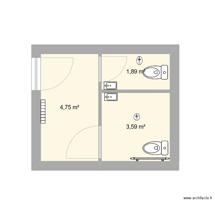 WC Publics. Plan de 3 pièces et 10 m2