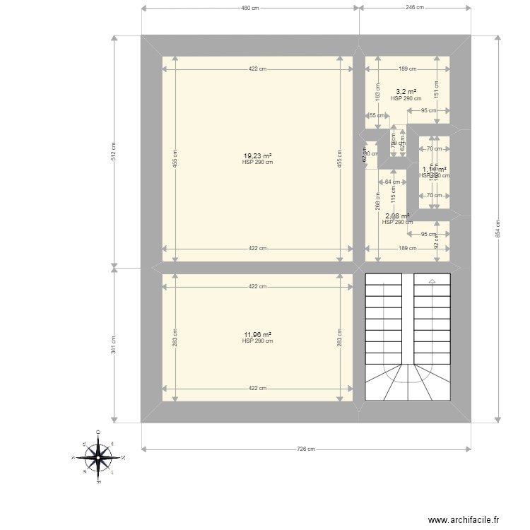 Plan. Plan de 6 pièces et 44 m2