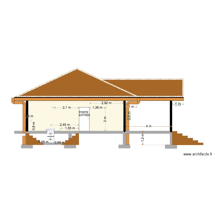 Façade coté cuisine prises interrupteurs . Plan de 4 pièces et 50 m2