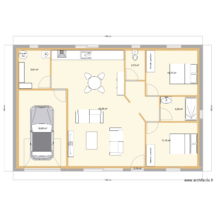 PROJET 2 ter. Plan de 8 pièces et 95 m2