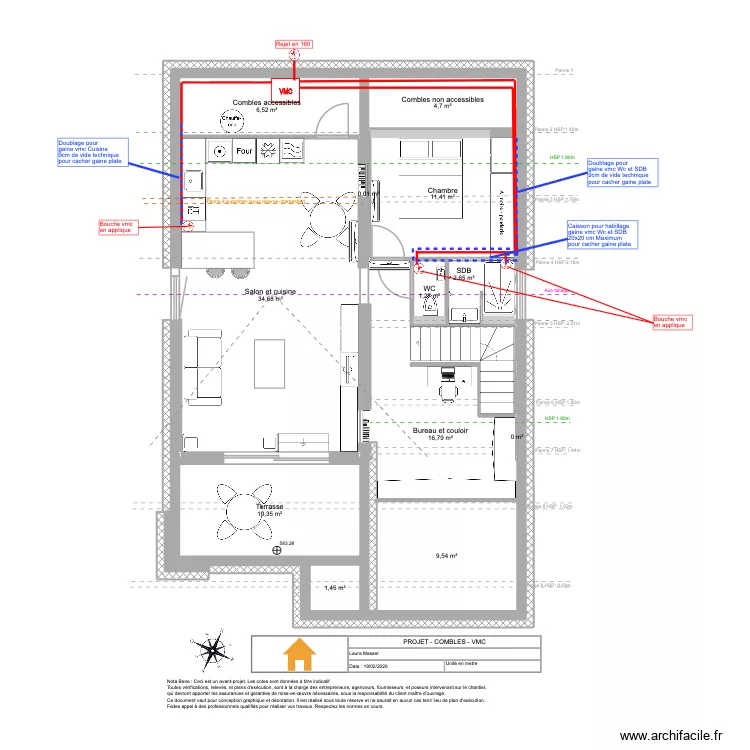 Viuz- Combles - VMC. Plan de 13  et 99 m²