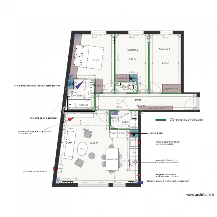Plan projet agencement cuisine salon V2. Plan de 0 pièce et 0 m2