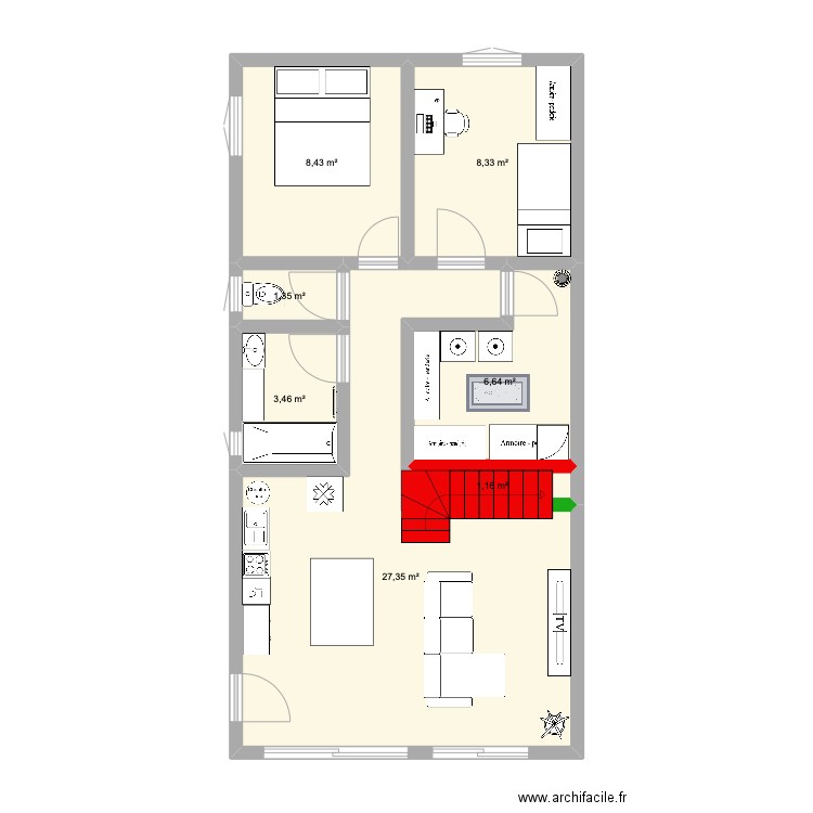 Maison Mallemort Modification 1. Plan de 7 pièces et 57 m2