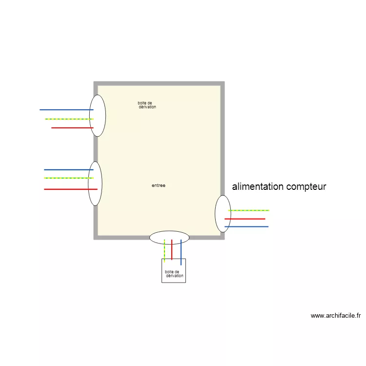 boite d&eacute;rivation  &eacute;clairage entr&eacute;e va et vient. Plan de 