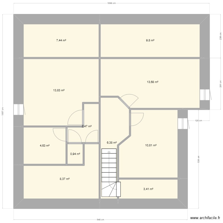 2eme etage. Plan de 11 pièces et 82 m2
