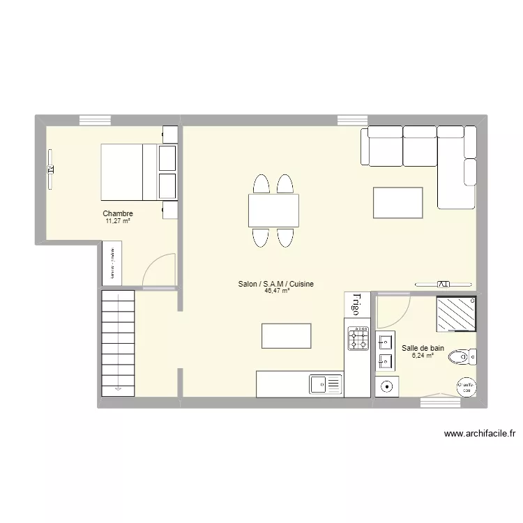 plan Apr&egrave;s travaux F2 Etage Trigu&egrave;res  . Plan de 