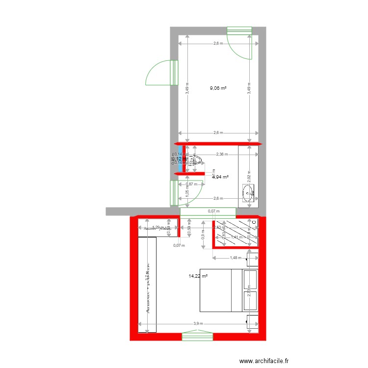 CASTEX. Plan de 4 pièces et 28 m2