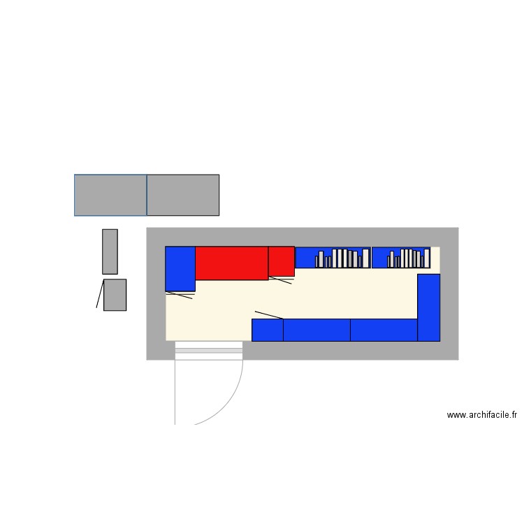 la CAVE V6ter sans échelle 55  de prof avec meuble cuisine en 60 de prof + Mini biblio 60x20. Plan de 1 pièce et 5 m2