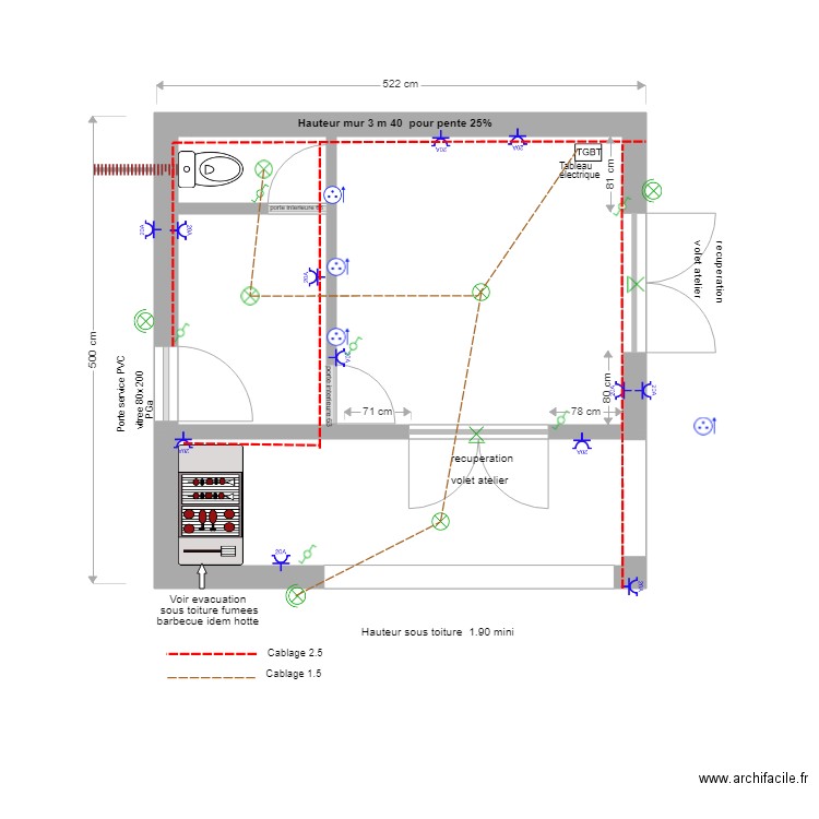 Electricite cablage . Plan de 0 pièce et 0 m2