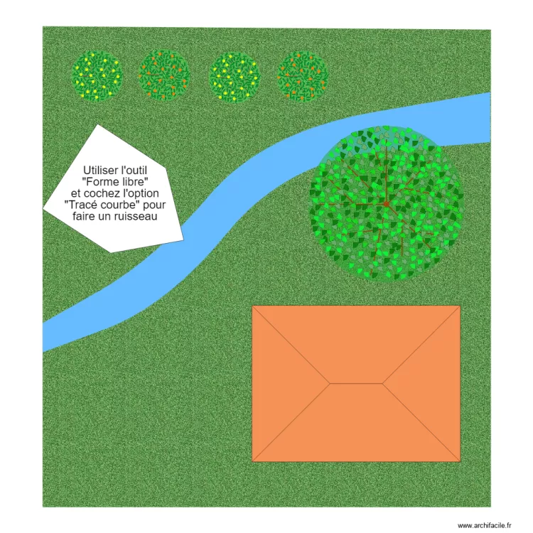 Plan de terrain avec ruisseau. Plan de Plan de terrain avec ruisseau. Plan de